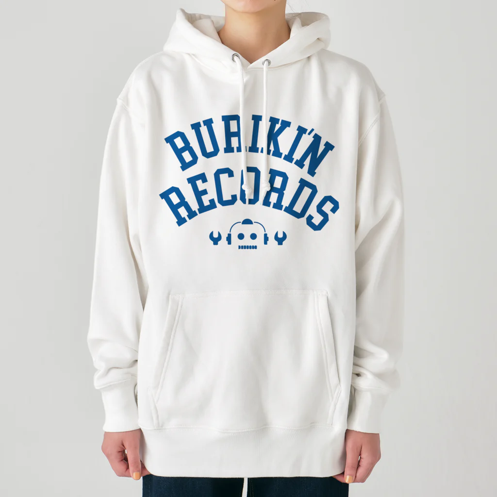 BURIKI'N RECORDSのブリキン定番ロゴ(スモーキーブルーロゴ) ヘビーウェイトパーカー