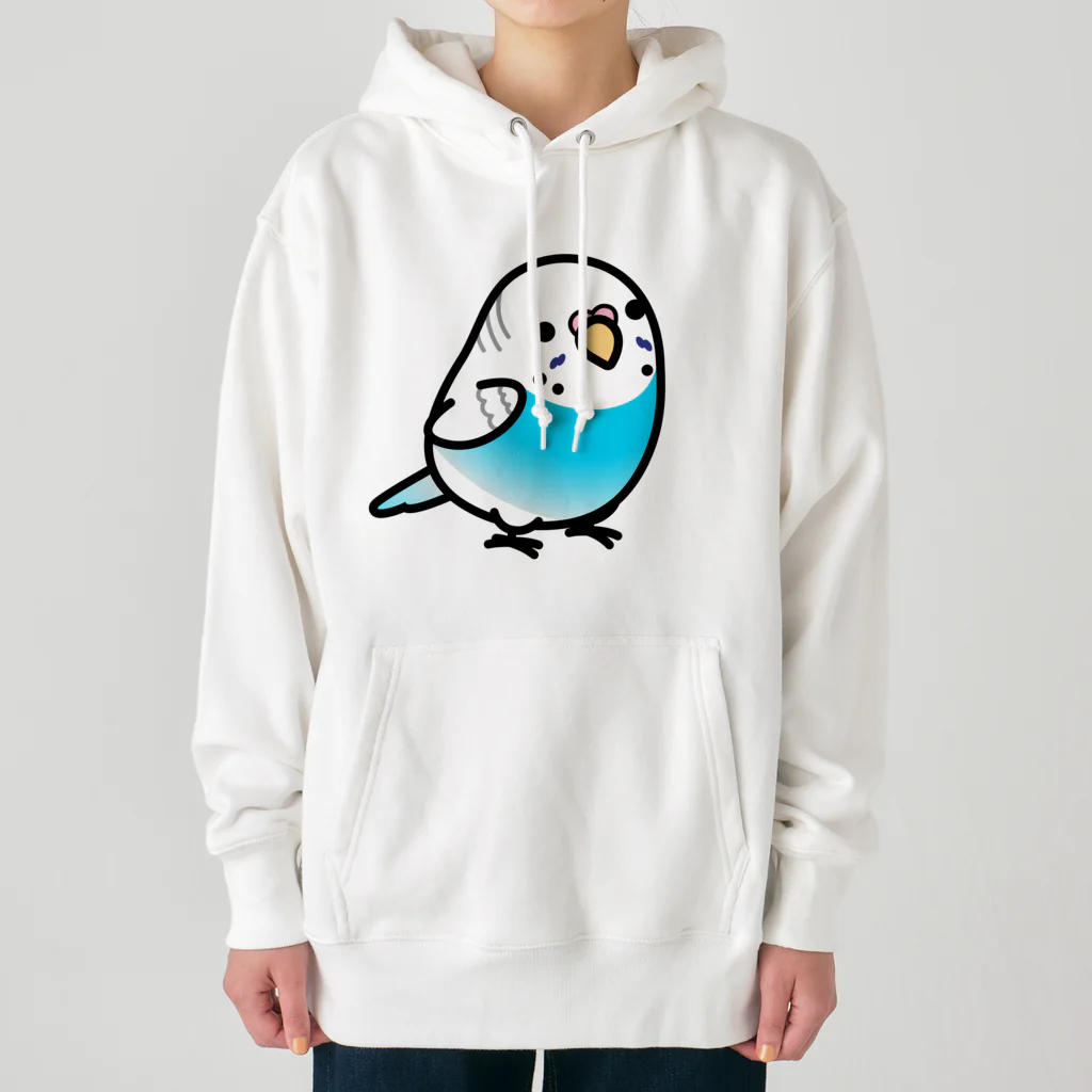 Cody the Lovebirdの両面 Chubby Bird セキセイインコ（表面）鳥さん大集合　背面） Heavyweight Hoodie