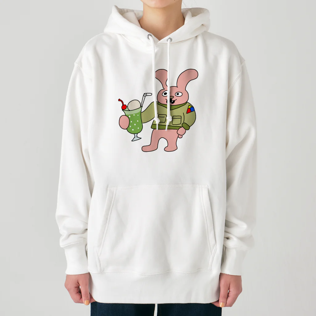 須田ふくろうのレトロ感溢れるジャケットうさぎとクリームソーダ「ジャケうさ」 Heavyweight Hoodie