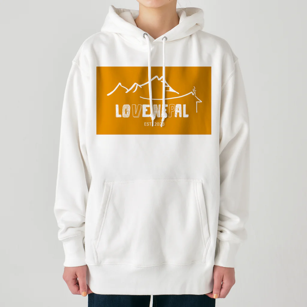 LovenepalのLOVE NEPAL Official オレンジ×ロゴ白 Heavyweight Hoodie