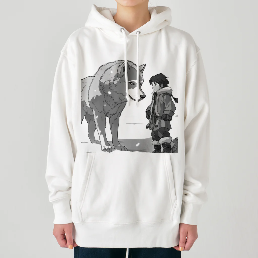 桜音ことこ企画の雪原の少年とオオカミ Heavyweight Hoodie