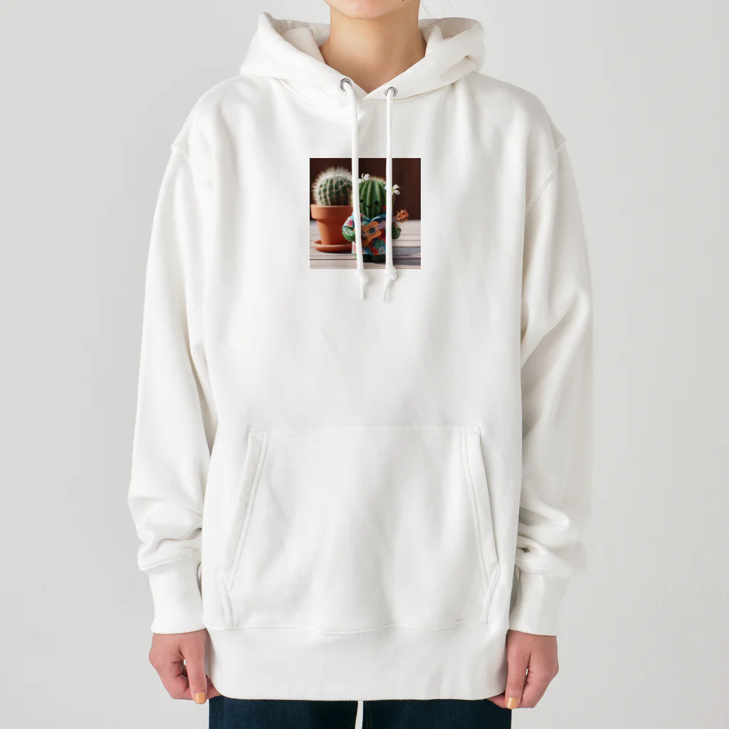 ワンダーワールド・ワンストップのハワイアンシャツを着てウクレレを弾くサボテン Heavyweight Hoodie