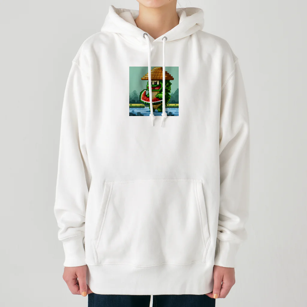 フリーダムのスイカを食べる亀　ピクセルアート Heavyweight Hoodie