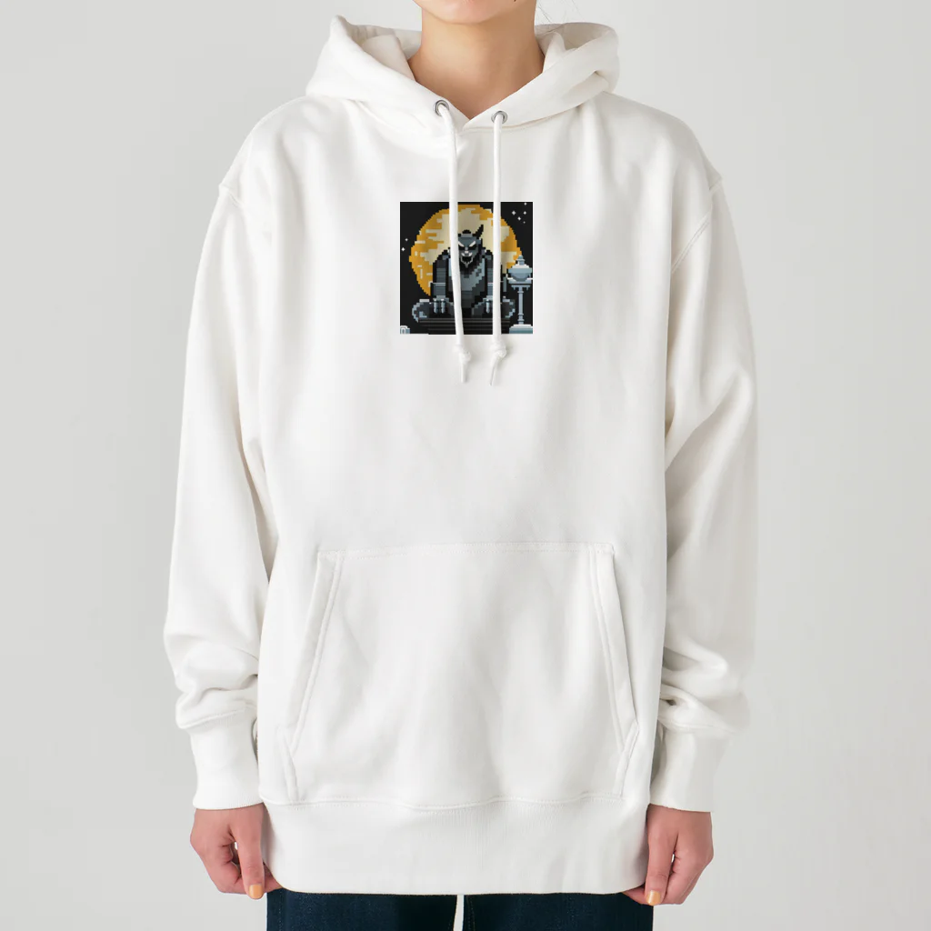 umakoiの満月を背景に祀られる狼男の像のドット絵 Heavyweight Hoodie