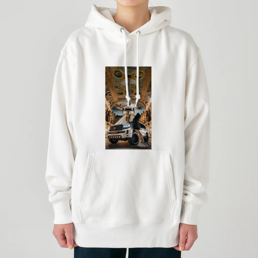 ブラックホワイトの美術館車 Heavyweight Hoodie