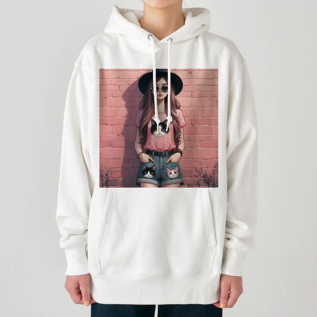 SaltyCookie Design Worksの猫好きの女の子のファッション(1) Heavyweight Hoodie