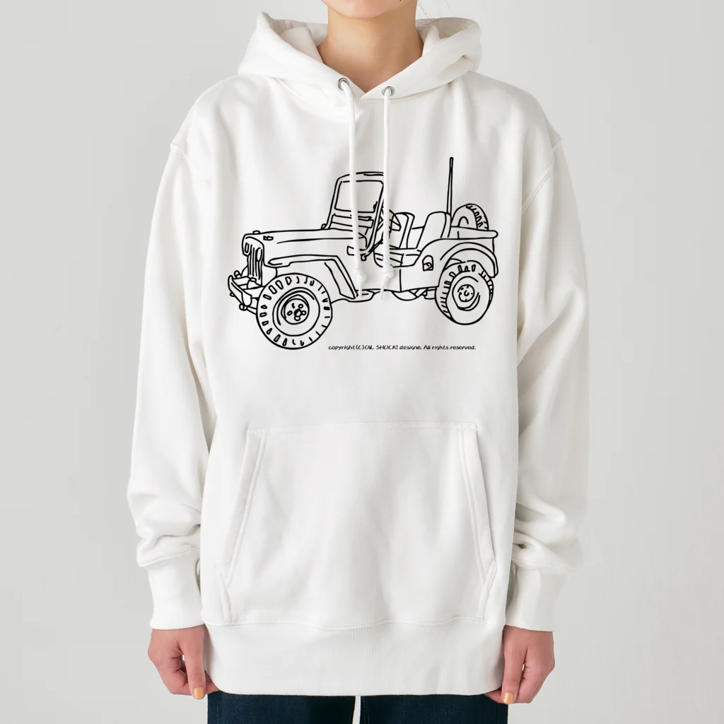 ファンシーTシャツ屋のJeep イラスト ライン画 ヘビーウェイトパーカー