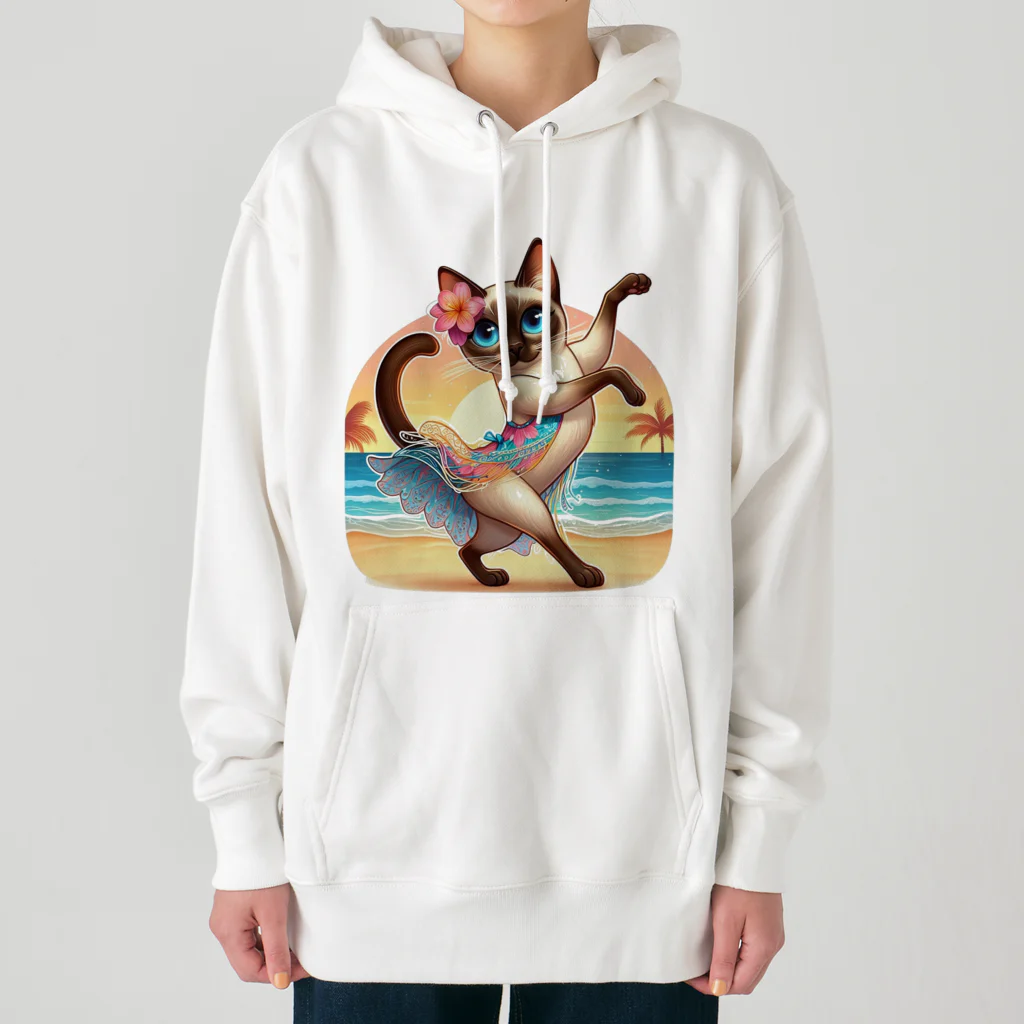 猫と紡ぐ物語のリズム感抜群！長身な白シャムネコがビーチでランバダダンス！  Heavyweight Hoodie