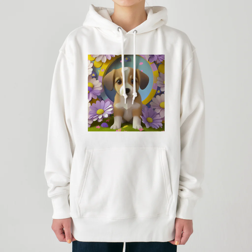 chan-takehaniの陽気な子犬と春の花々 Heavyweight Hoodie