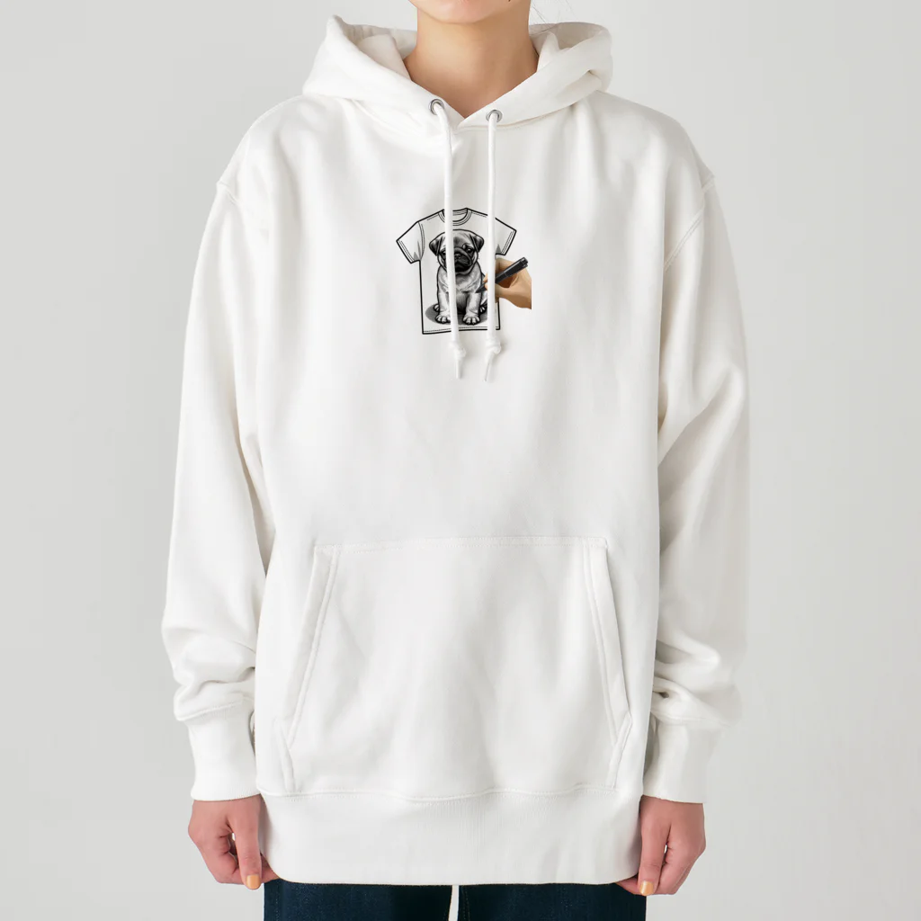 鼻ぺちゃ犬と和猫のデッサンパグ T Heavyweight Hoodie