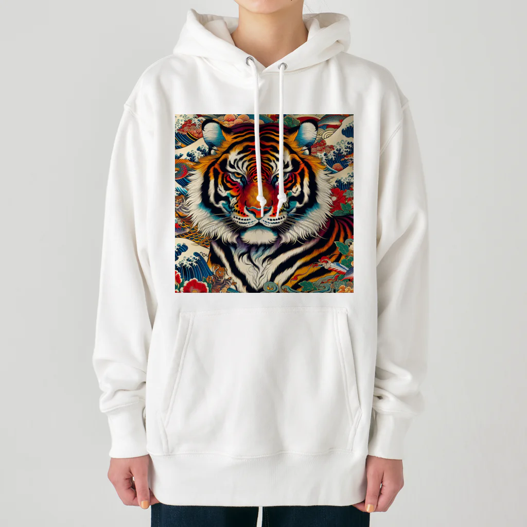 chaochao0701の浮世絵風　虎（顔）"Ukiyo-e style tiger (face)."  "浮世繪風格的虎（臉）。 Heavyweight Hoodie