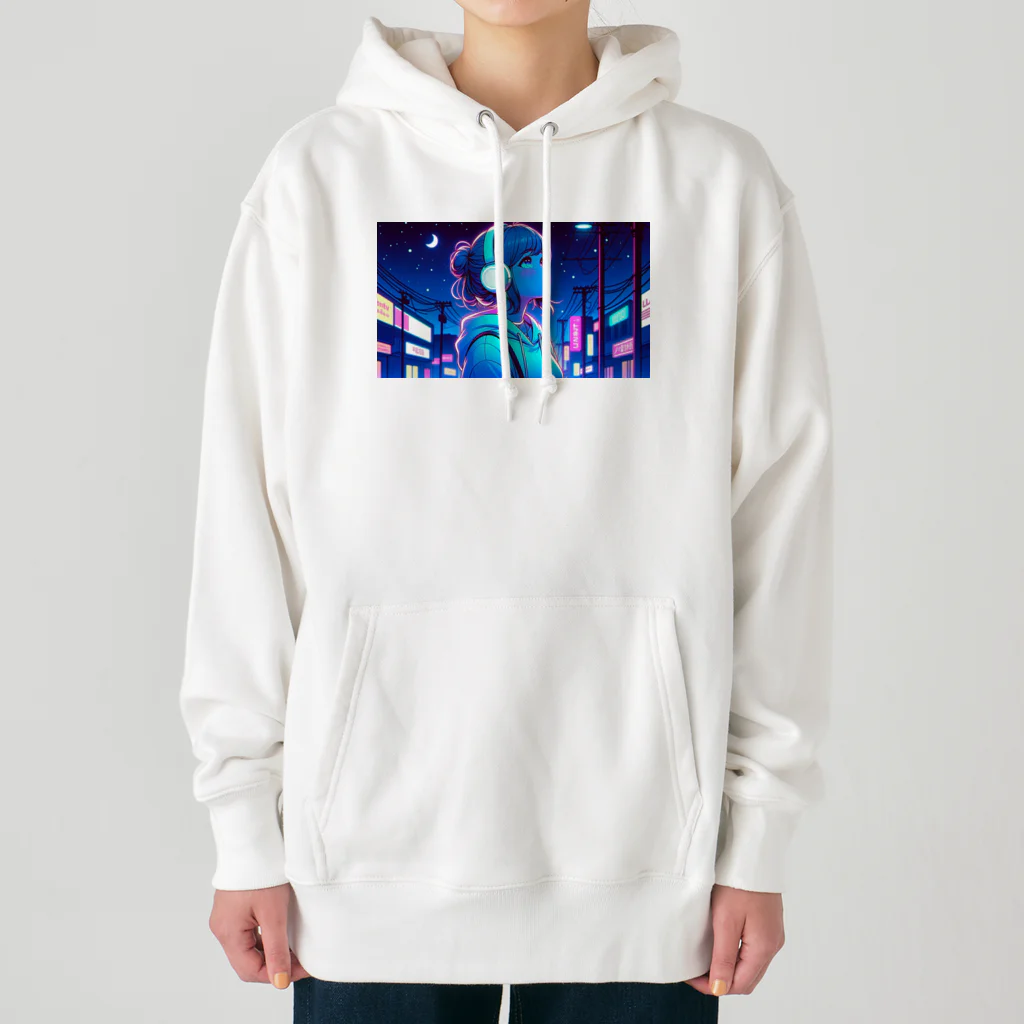 DesignColorsのネオンカラーな夜の少女 Heavyweight Hoodie