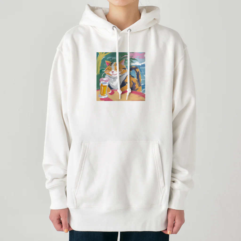 tanather shopのビールを飲んで幸せそうなネコさん Heavyweight Hoodie