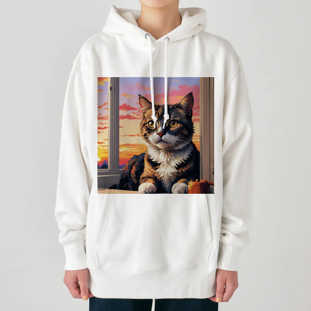 ねこネコ猫nekoの夕日と猫 Heavyweight Hoodie