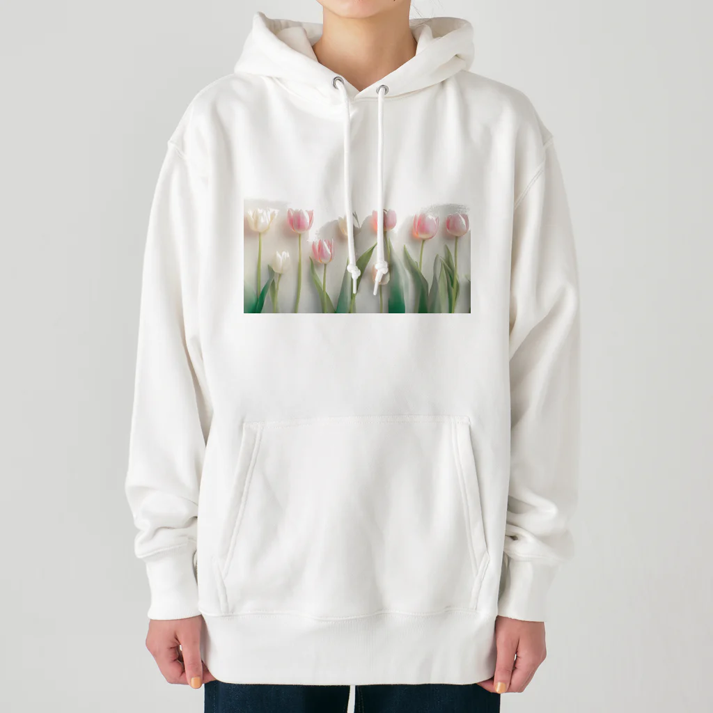 Leomatsuraのピンクと白のチューリップ Heavyweight Hoodie