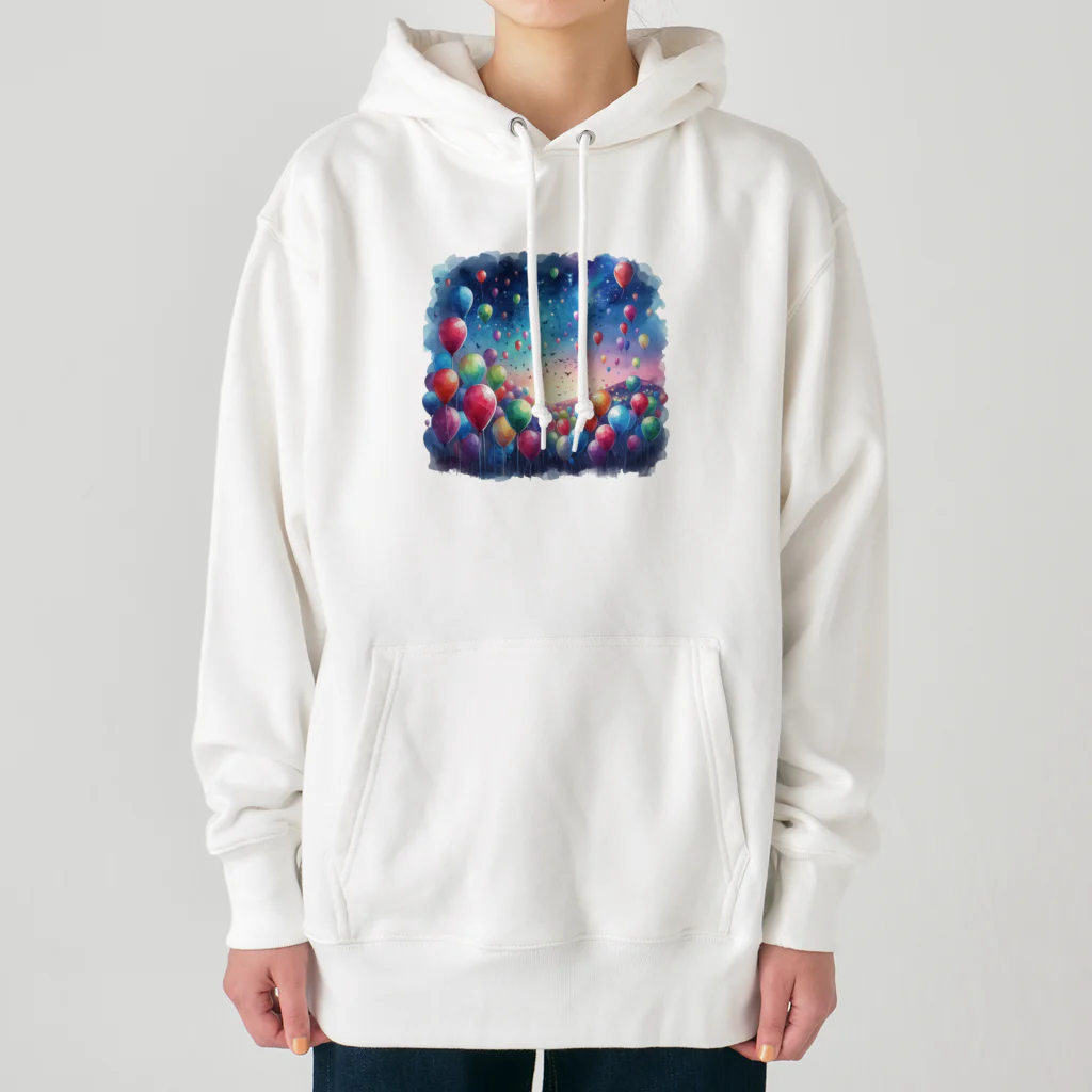 momonekokoのカラフルな風船が浮かぶ風景 Heavyweight Hoodie