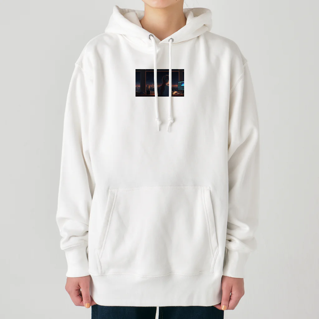 ADOのパソコン作業の女性 Heavyweight Hoodie