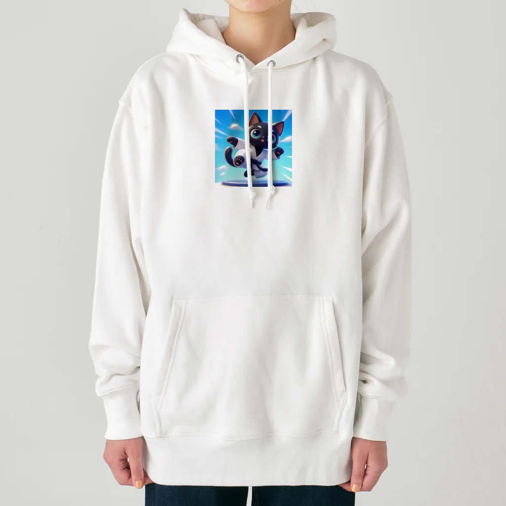 キュート＆クールのハイキック空手家クロネコ君 Heavyweight Hoodie