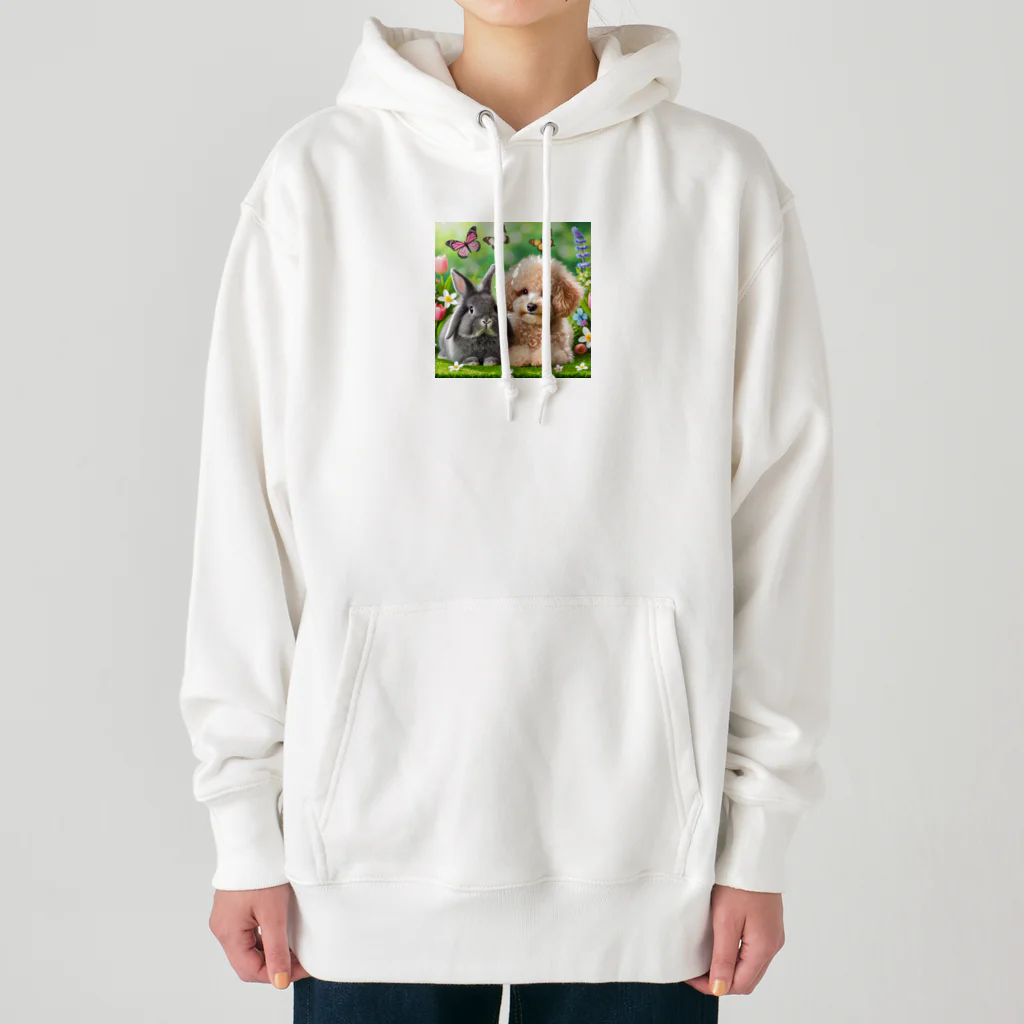 hachitaroのうさぎのネザーランドドワーフと犬のトイプードル Heavyweight Hoodie