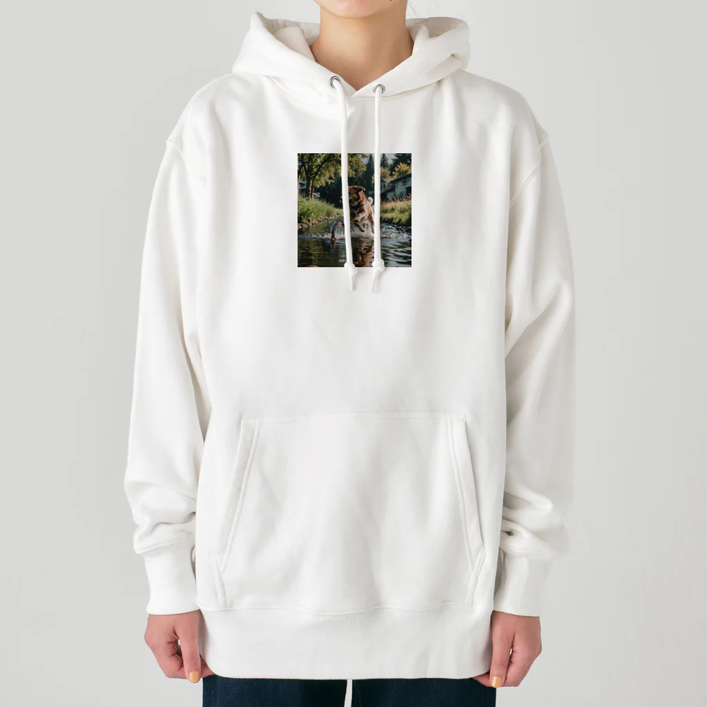 kokin0の水辺を走る犬 dog runnning on the water Heavyweight Hoodie