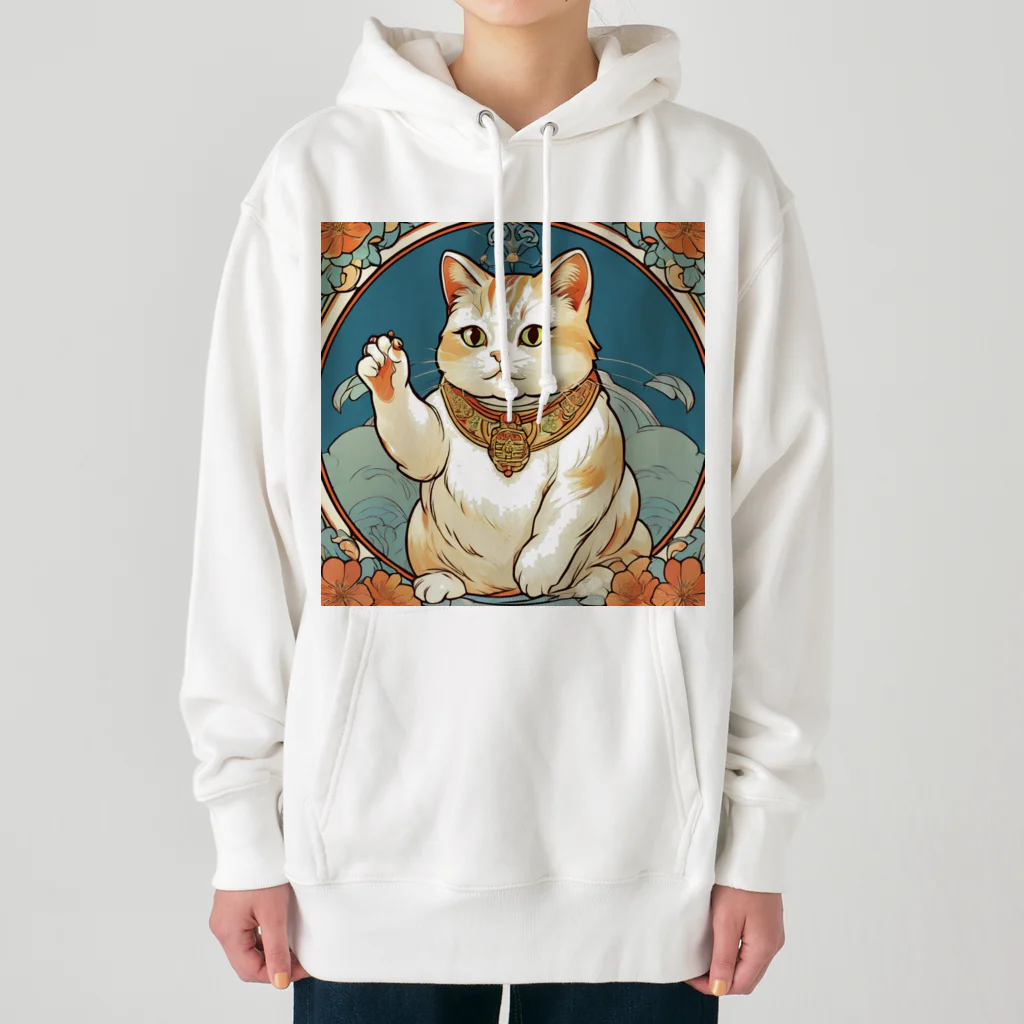 ゆまちゃんの開運雑貨屋さんの夜のミュシャ風招き猫 Heavyweight Hoodie