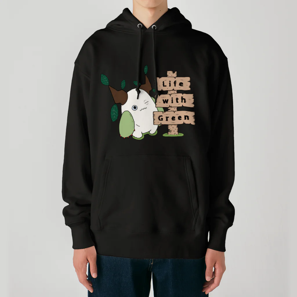 Nomi(shop-I＊iro-)の不思議生物クルビーとLife with Green【カラー】 Heavyweight Hoodie