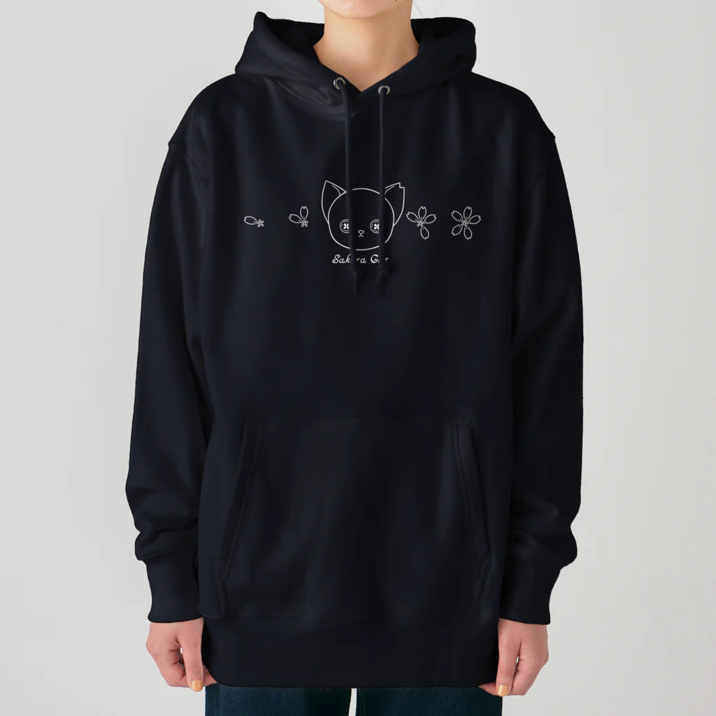 Nomi(shop-I＊iro-)のSakura Cat 【♀】白 Heavyweight Hoodie