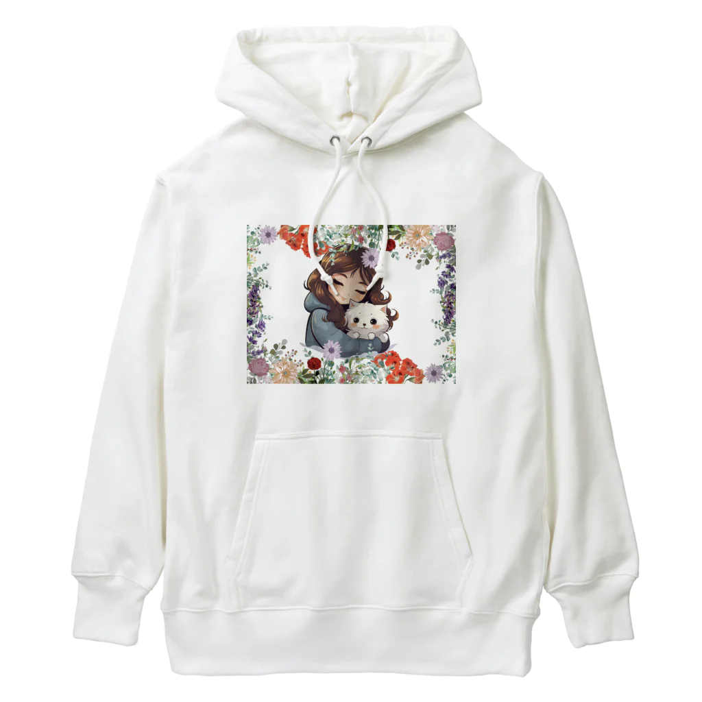 森にえショップの陽だまりで猫を抱く Heavyweight Hoodie