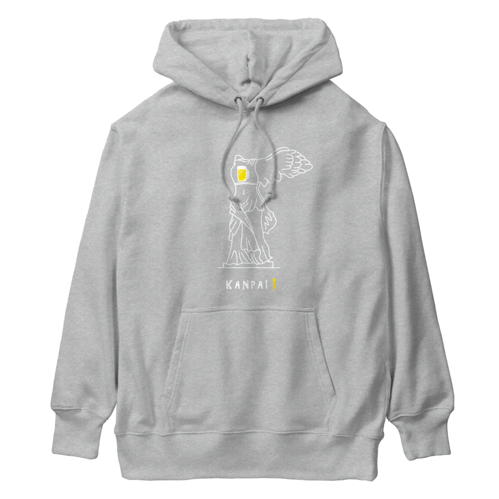 ビールとアート TM-3 Designの彫刻 × BEER（サモトラケのニケ）白線画 Heavyweight Hoodie