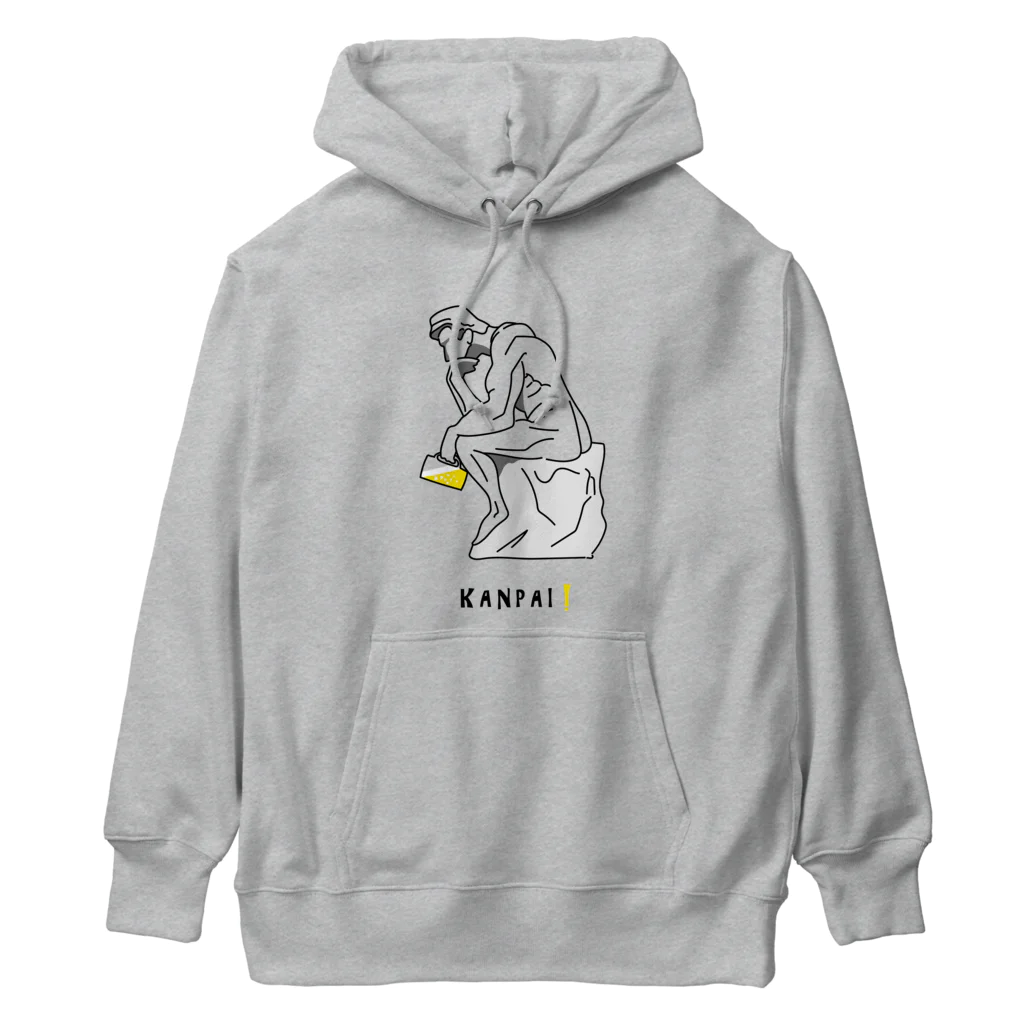 ビールとアート TM-3 Designの彫刻 × BEER（考える人）黒線画 Heavyweight Hoodie