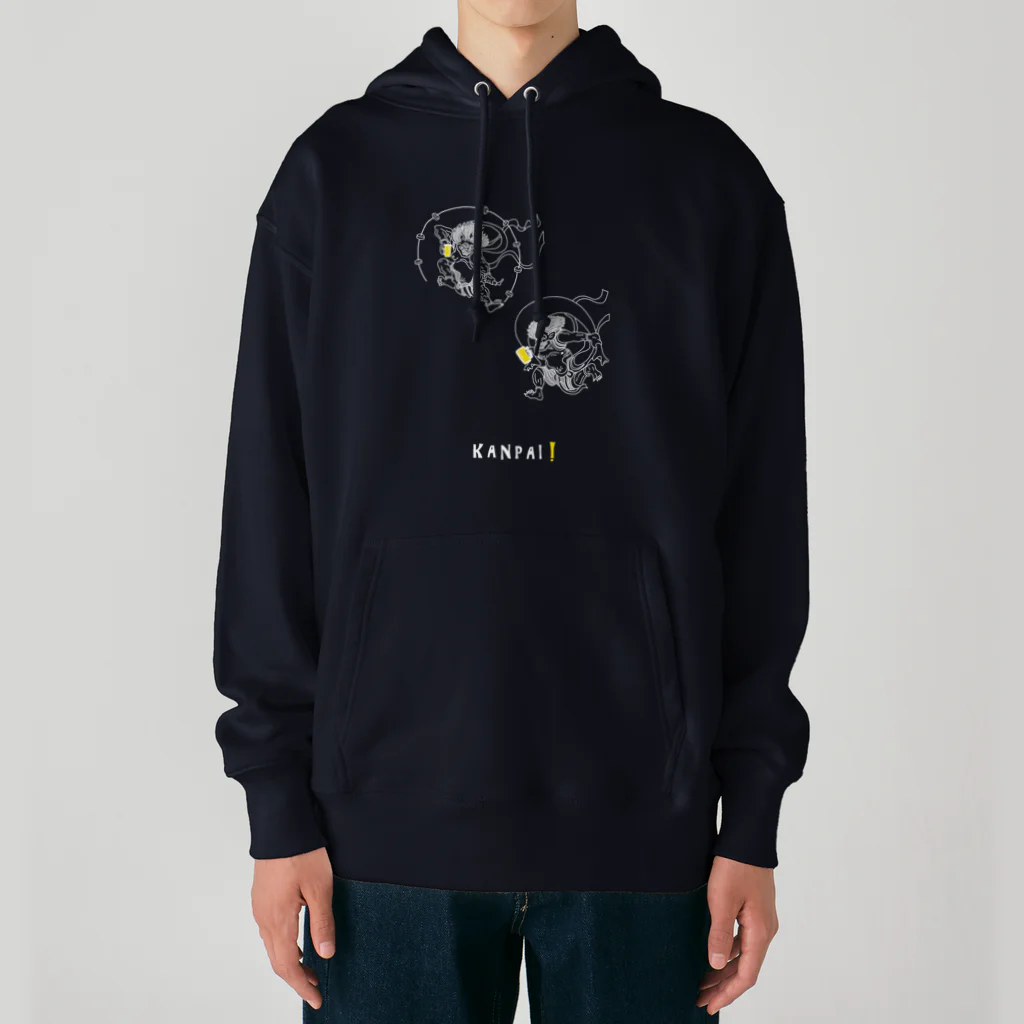 ビールとアート TM-3 Designの名画 × BEER（風神雷神）白線画 Heavyweight Hoodie