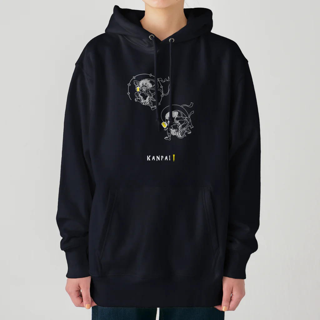 ビールとアート TM-3 Designの名画 × BEER（風神雷神）白線画 Heavyweight Hoodie