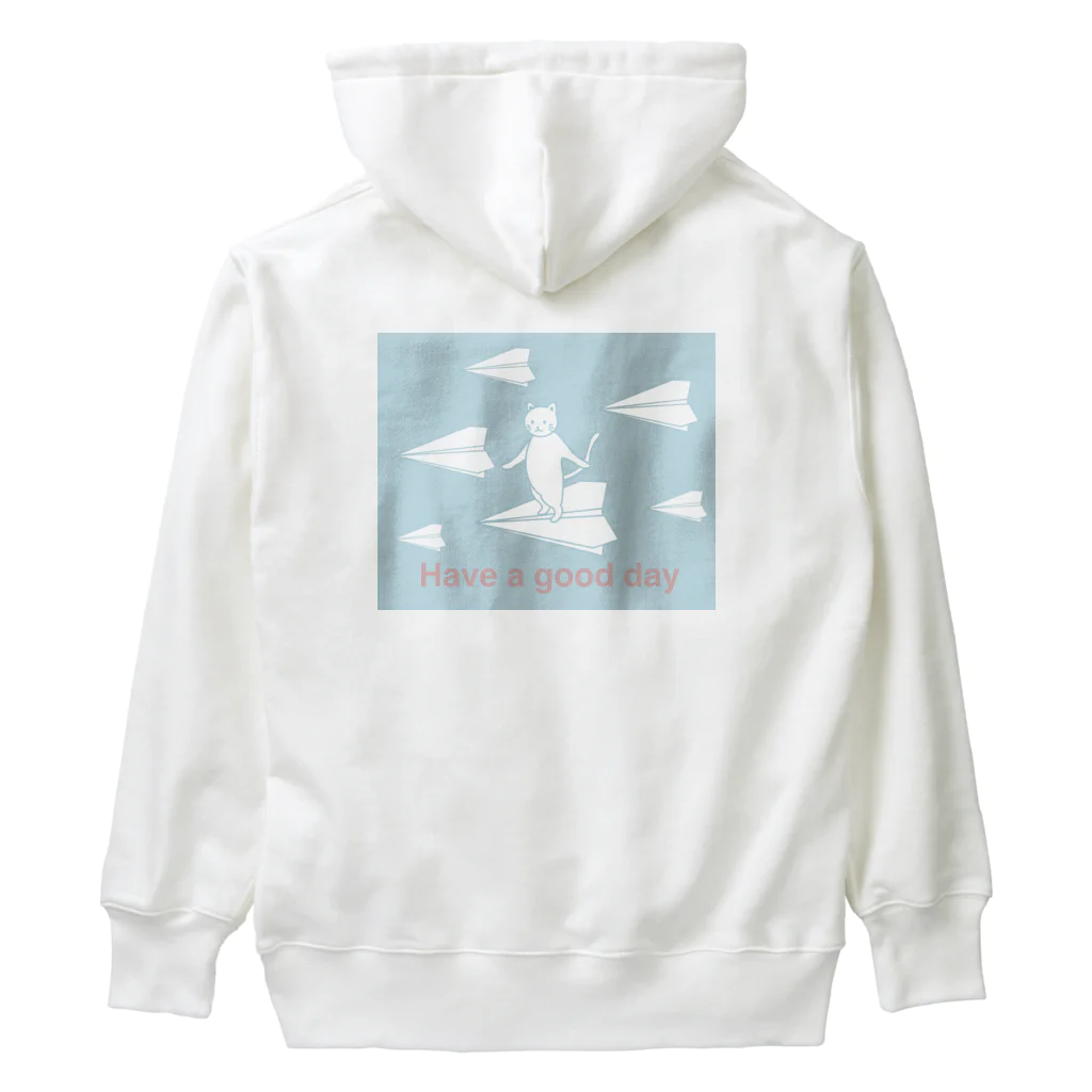 soraのHave a good day 紙飛行機に乗った猫のさぶろう Heavyweight Hoodie