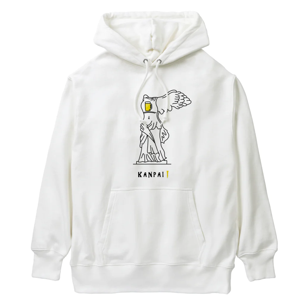 ビールとアート TM-3 Designの彫刻 × BEER（サモトラケのニケ）黒線画 Heavyweight Hoodie