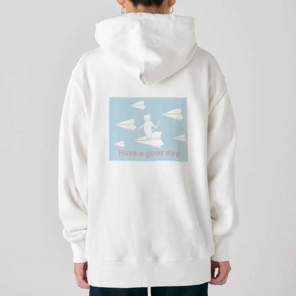 soraのHave a good day 紙飛行機に乗った猫のさぶろう Heavyweight Hoodie