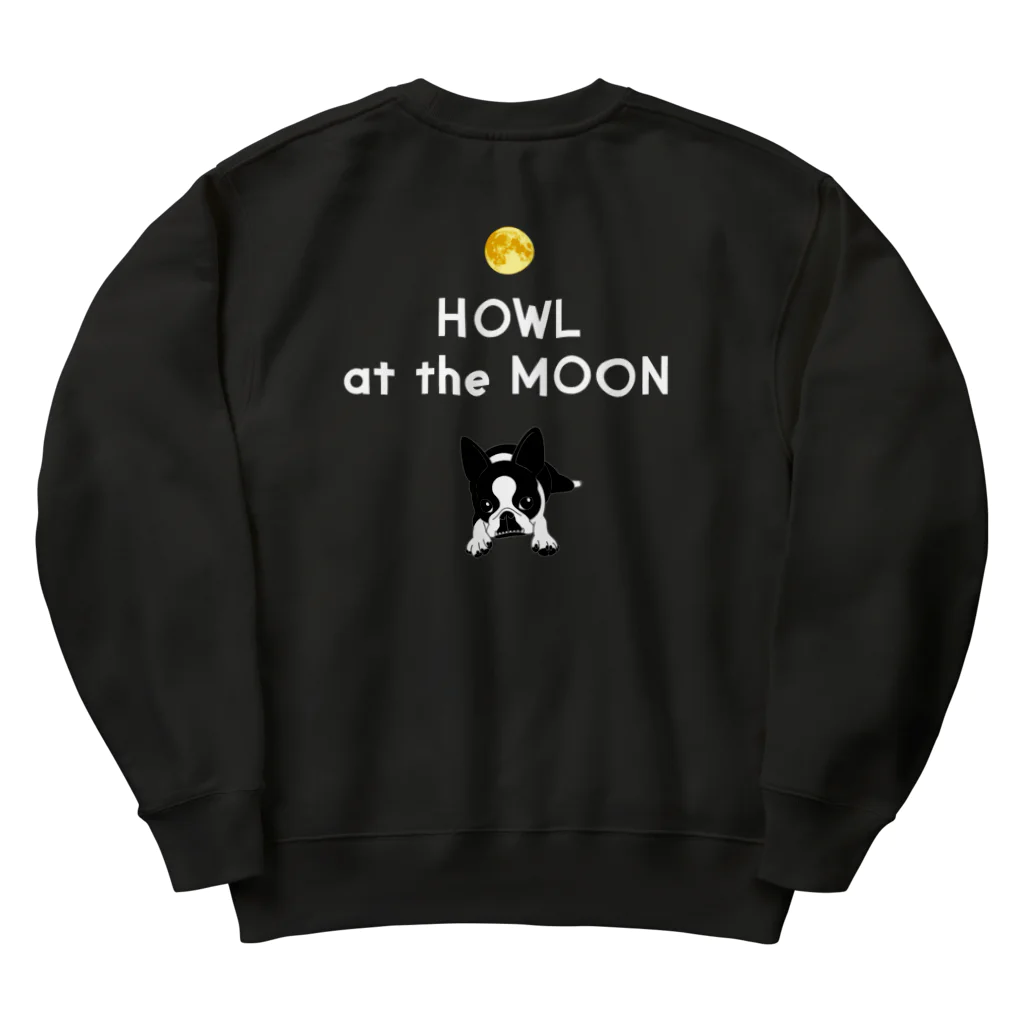 コチ(ボストンテリア)のバックプリント:ボストンテリア(HOWL at the MOON ロゴ)[v2.8k] Heavyweight Crew Neck Sweatshirt