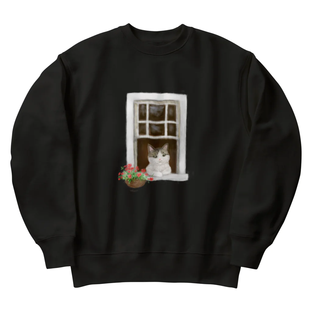 Ａｔｅｌｉｅｒ　Ｈｅｕｒｅｕｘの窓辺の猫　①　背景なし Heavyweight Crew Neck Sweatshirt