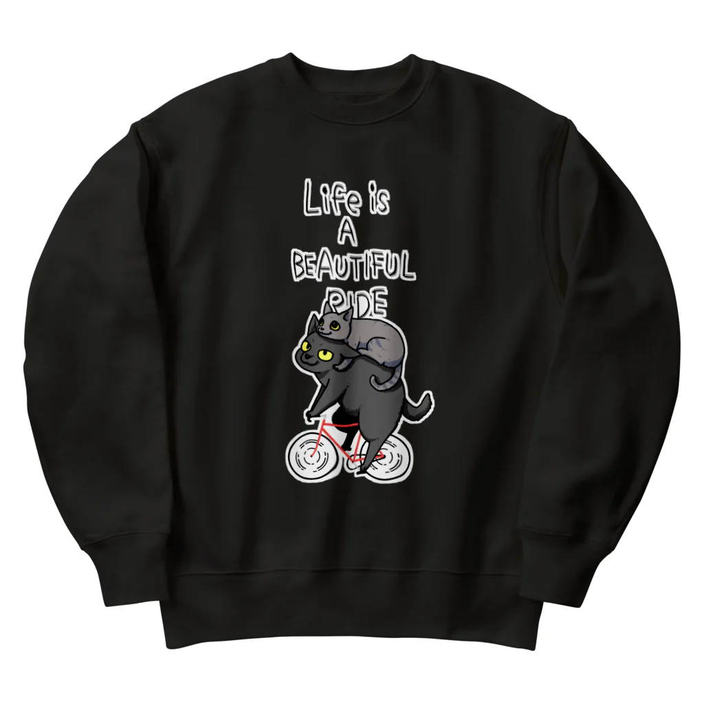 真希ナルセ（マキナル）のLife is a beautiful ride（黒猫とグレー猫） Heavyweight Crew Neck Sweatshirt