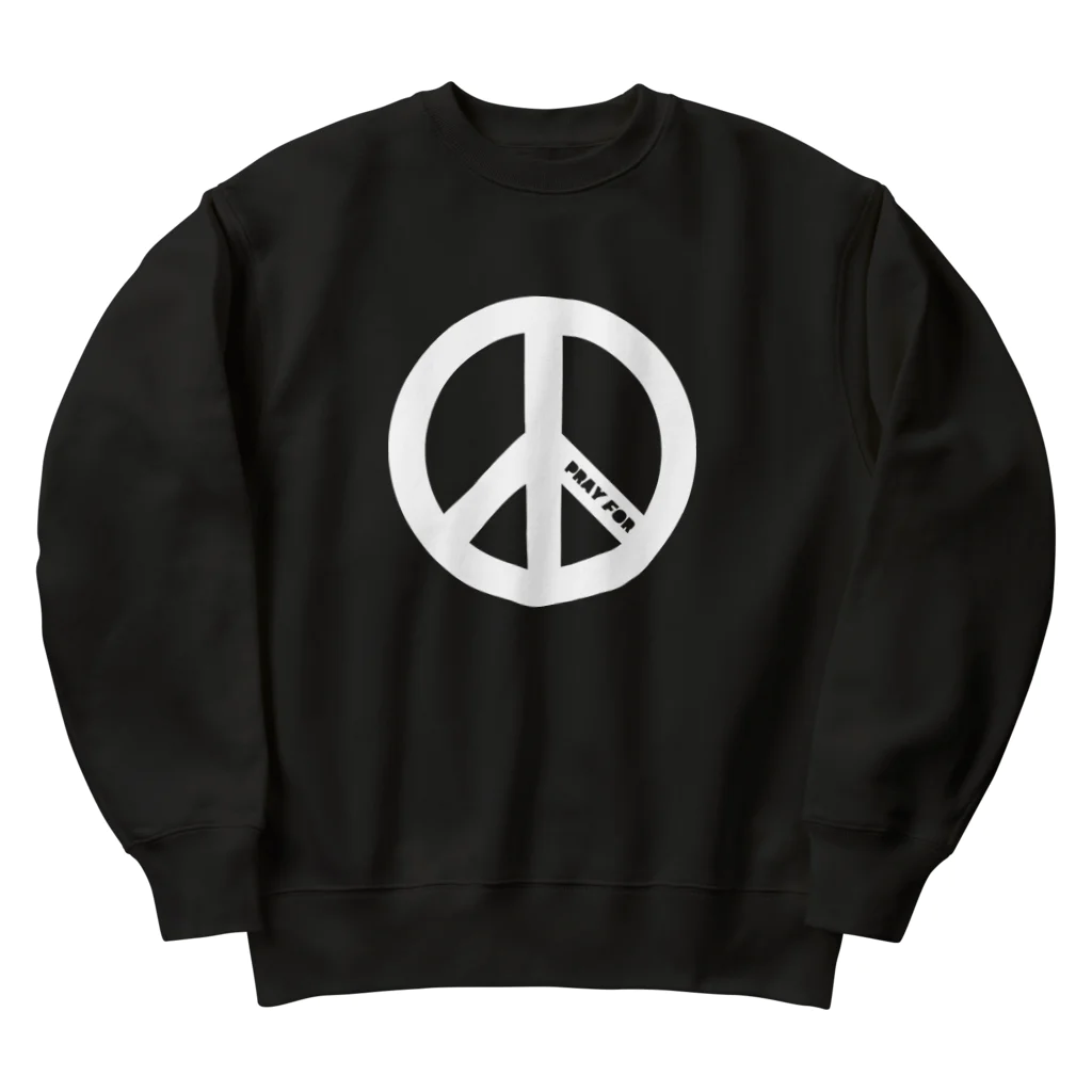 QUQU_WORKSのPRAY FOR PEACE ピースマーク ブラック Heavyweight Crew Neck Sweatshirt