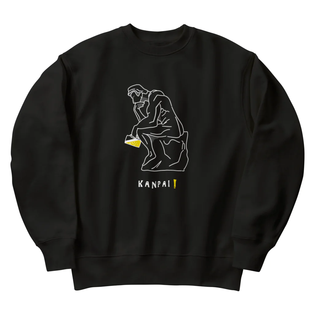 ビールとアート TM-3 Designの彫刻 × BEER（考える人）白線画 Heavyweight Crew Neck Sweatshirt