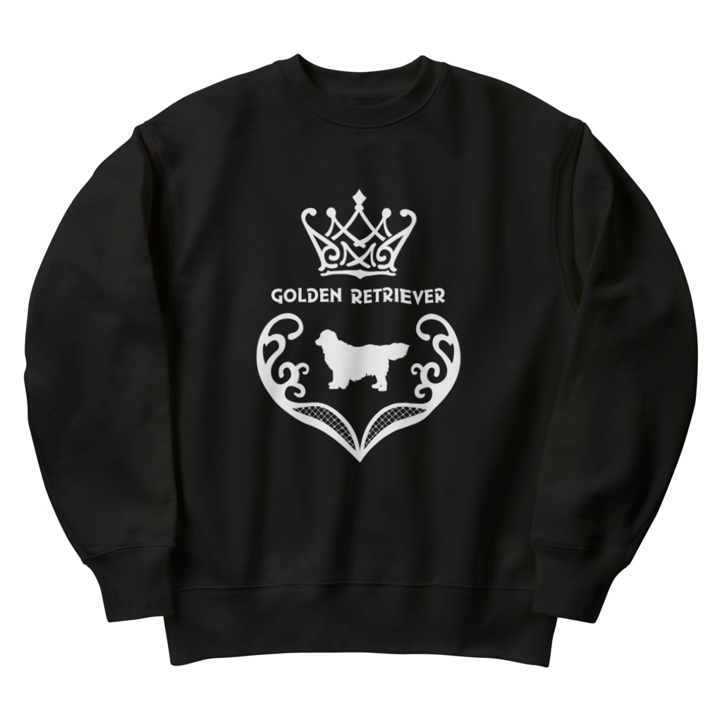 onehappinessのゴールデンレトリバー　crown heart　onehappiness　white Heavyweight Crew Neck Sweatshirt