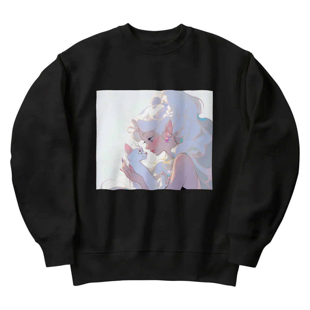 みにゆん　ねこのGirls and cats Heavyweight Crew Neck Sweatshirt