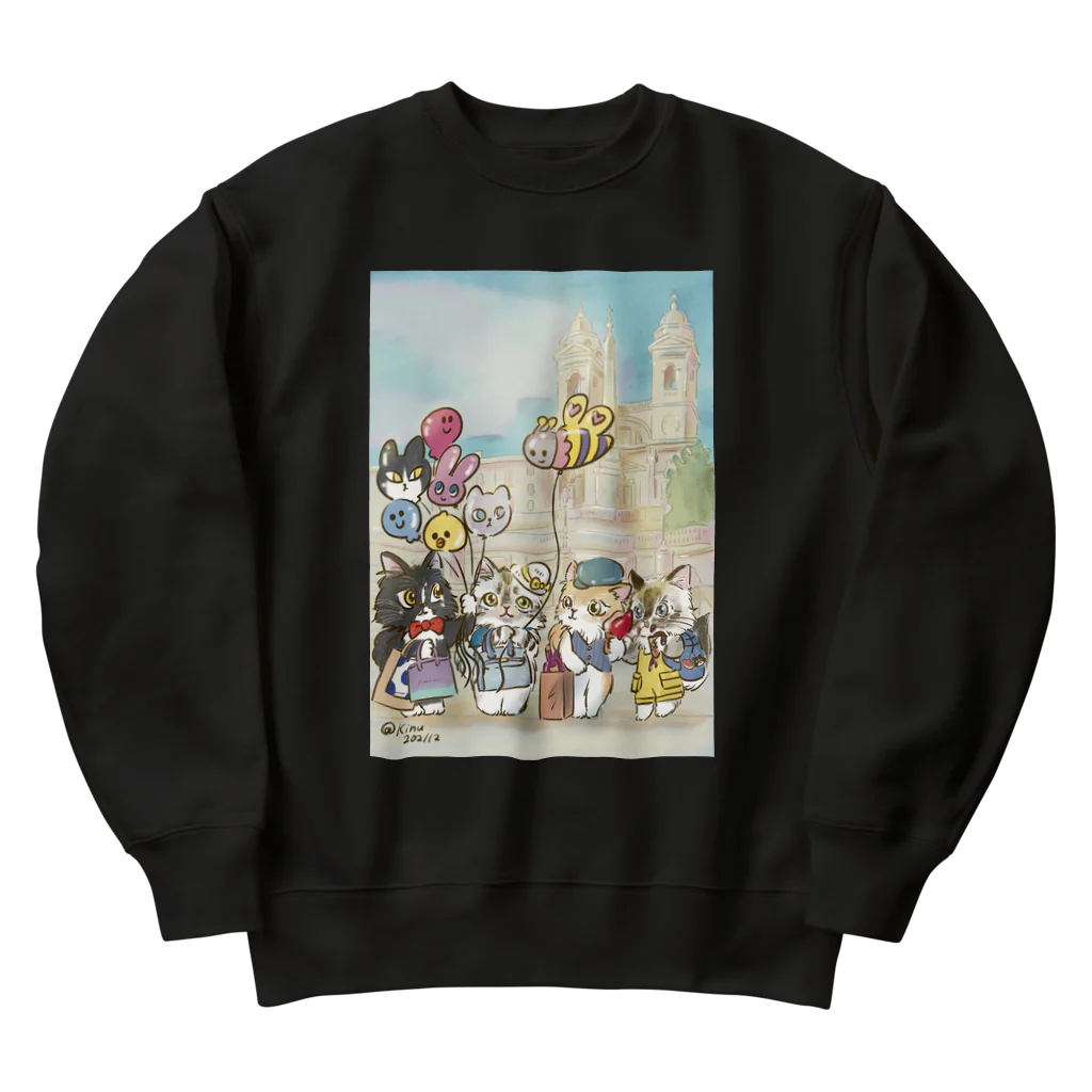 猫のきぬくんのお店のベーカリーこげまる社員旅行にゃ Heavyweight Crew Neck Sweatshirt