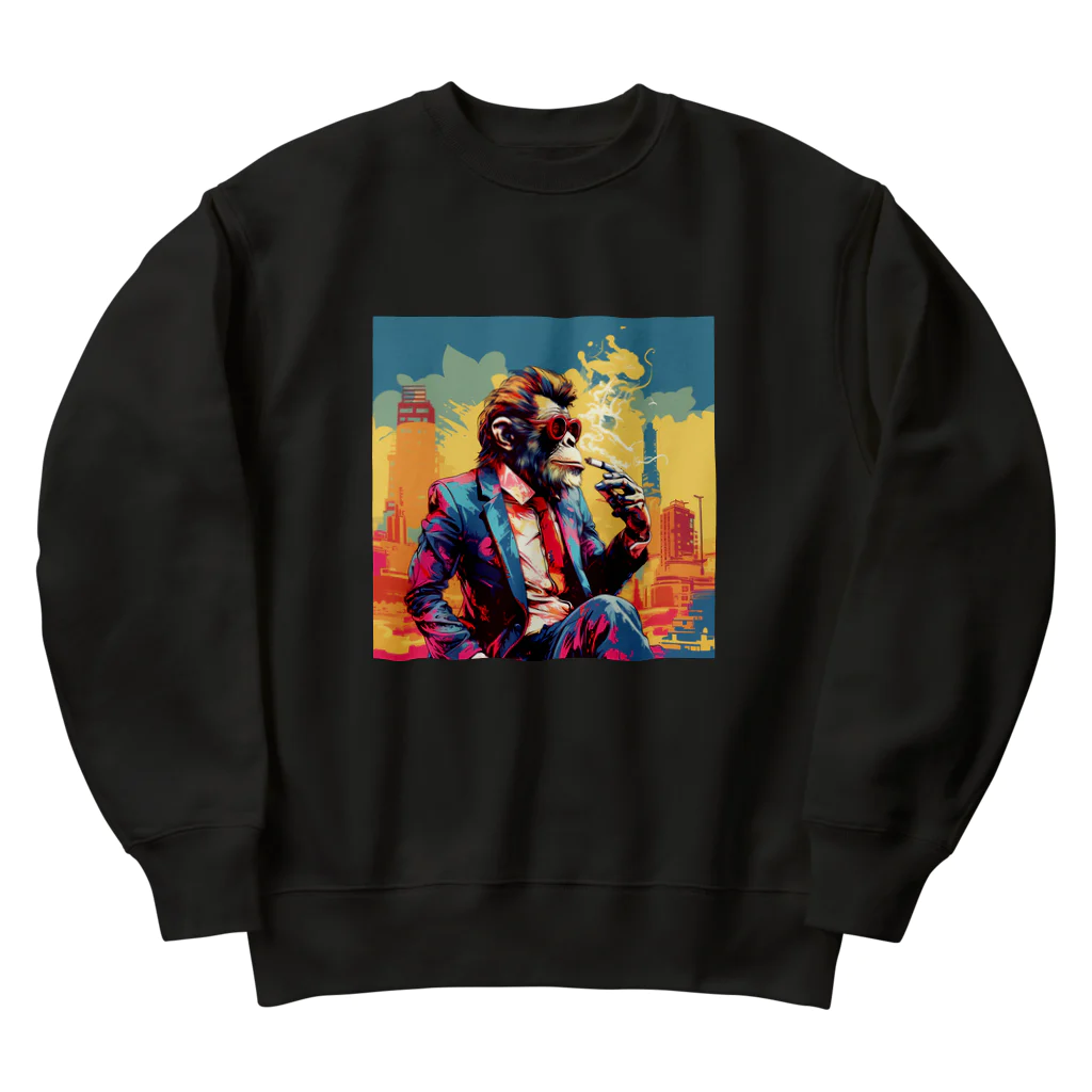 suzu-to-suzumeのMonkey smoking!!!  USA style. Heavyweight Crew Neck Sweatshirt