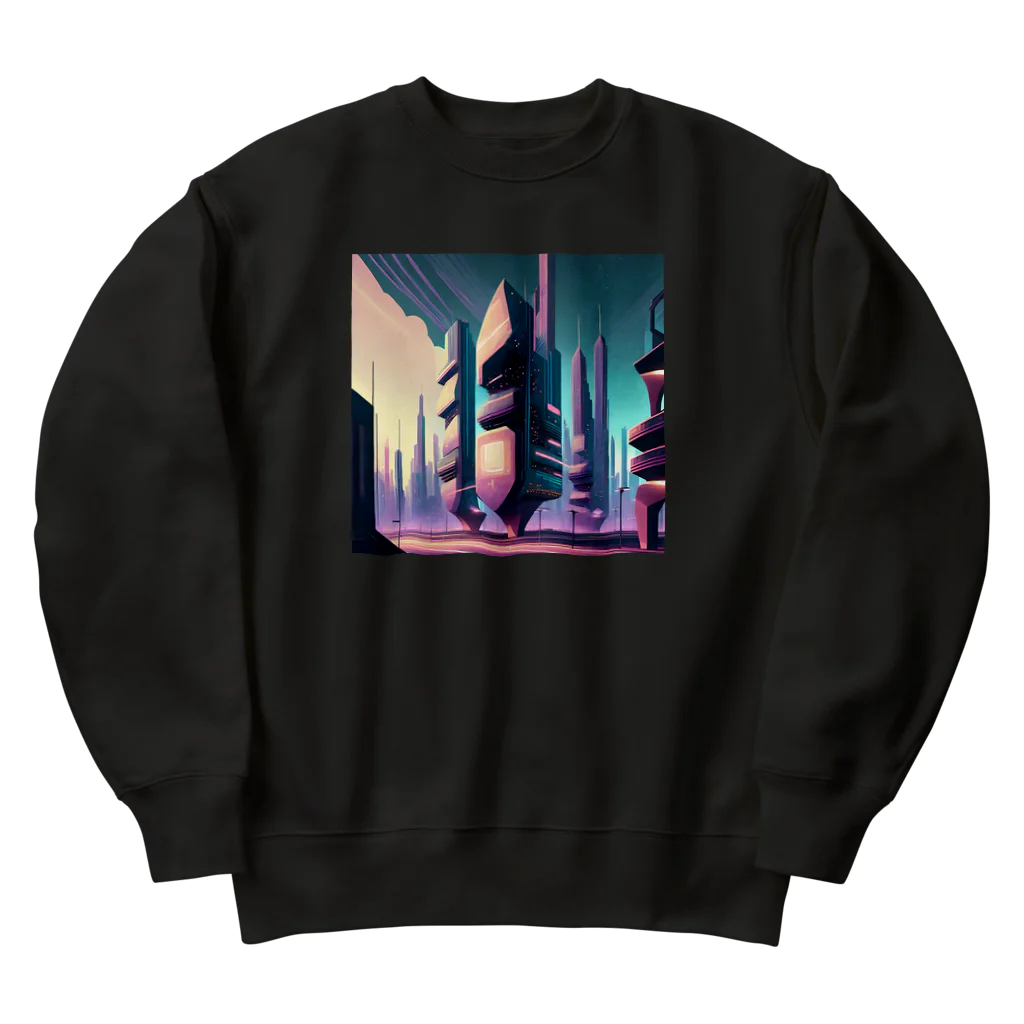 のんびりアート工房のサイバーパンク都市 Heavyweight Crew Neck Sweatshirt