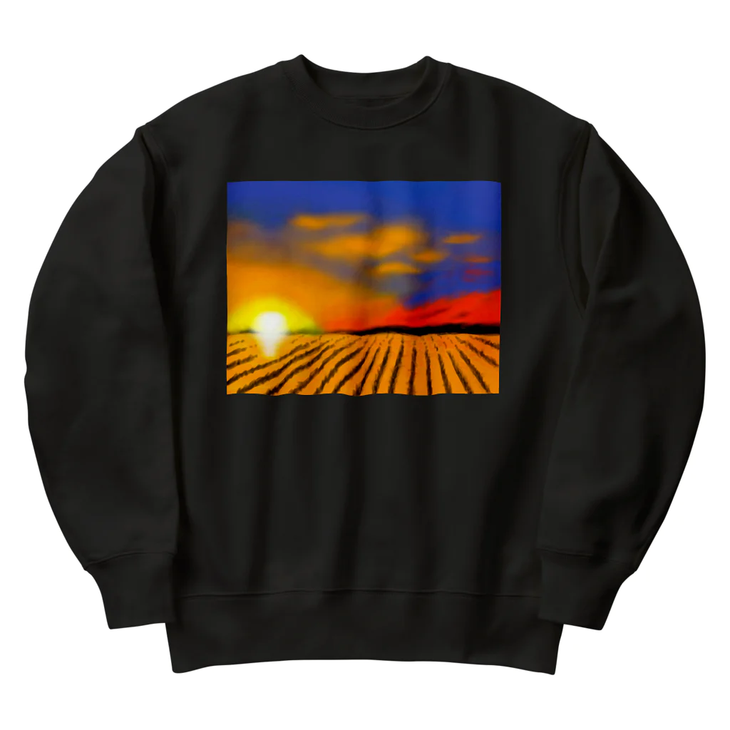 日々好日屋2号店の田んぼと夕焼け Heavyweight Crew Neck Sweatshirt