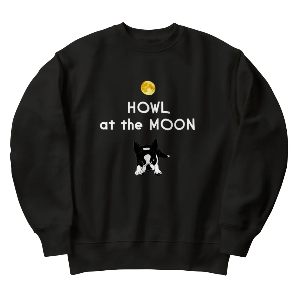 コチ(ボストンテリア)のボストンテリア(HOWL at the MOON ロゴ)[v2.8k] Heavyweight Crew Neck Sweatshirt