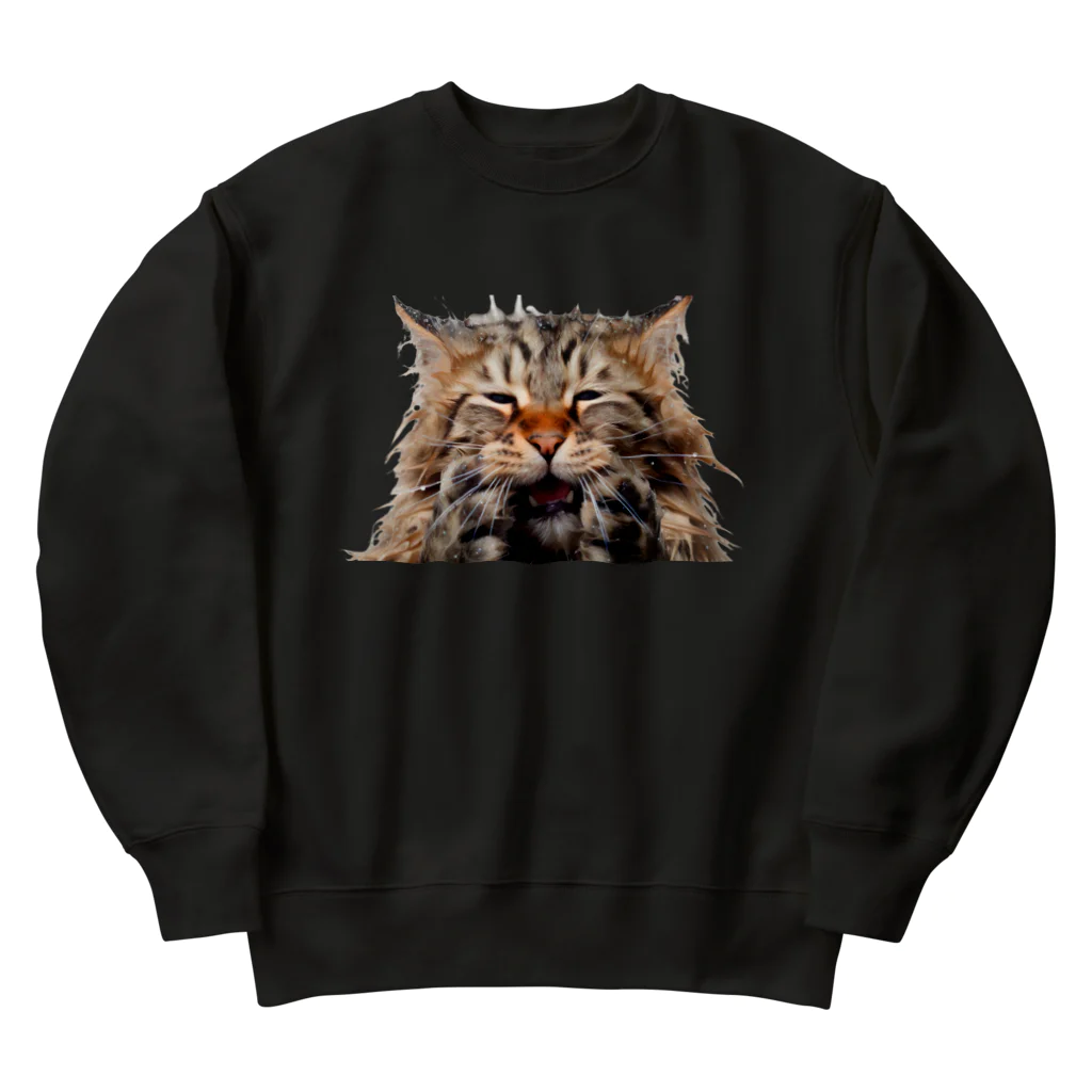 日向ぼっこのずぶ濡れ猫 Heavyweight Crew Neck Sweatshirt