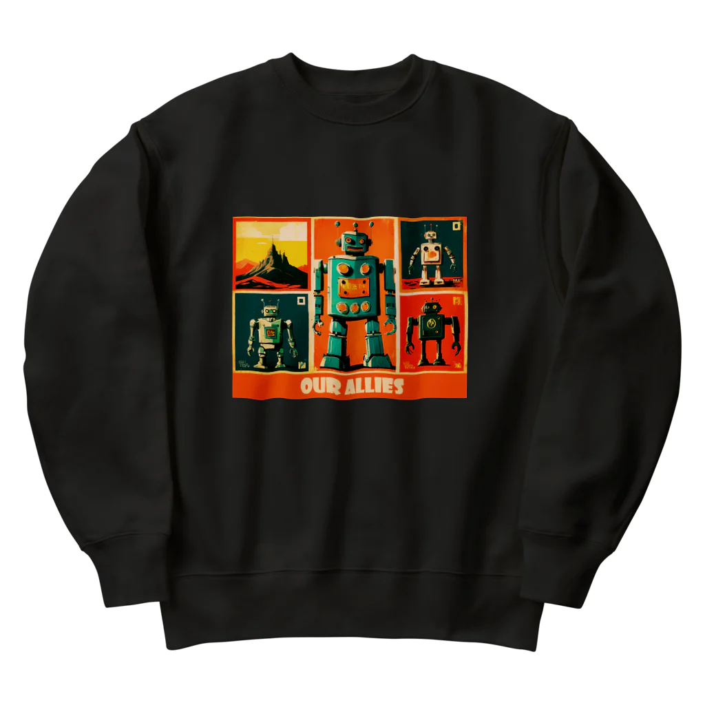 mirinconixの僕らの味方っぽい4機のレトロなロボットくん達 Heavyweight Crew Neck Sweatshirt