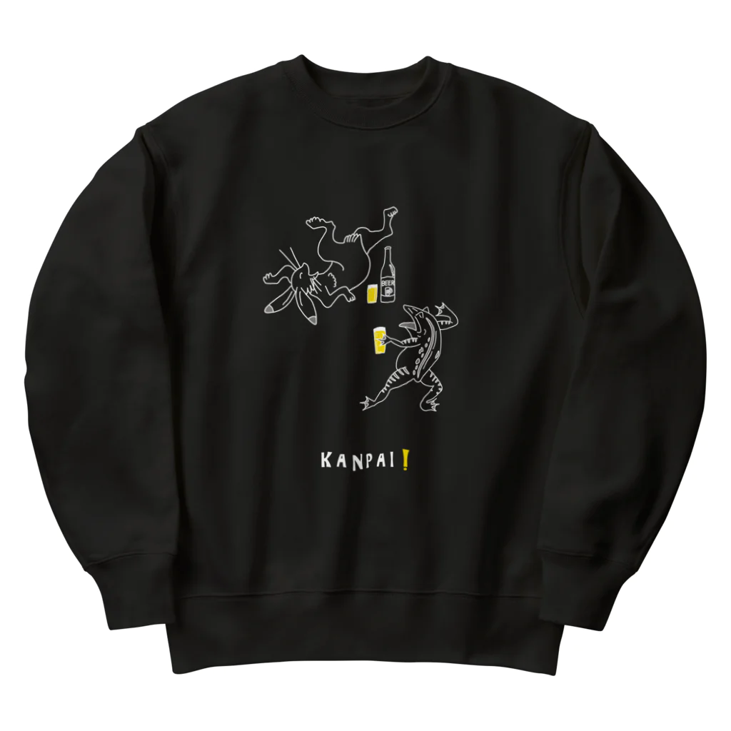 ビールとアート TM-3 Designの名画 × BEER（鳥獣戯画）白線画 Heavyweight Crew Neck Sweatshirt